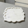 Handcrafted Banswara White Marble Square Scalloped Tray - Elegant Multipurpose Organizer For Vanity, Coffee Table And Luxury Home Styling