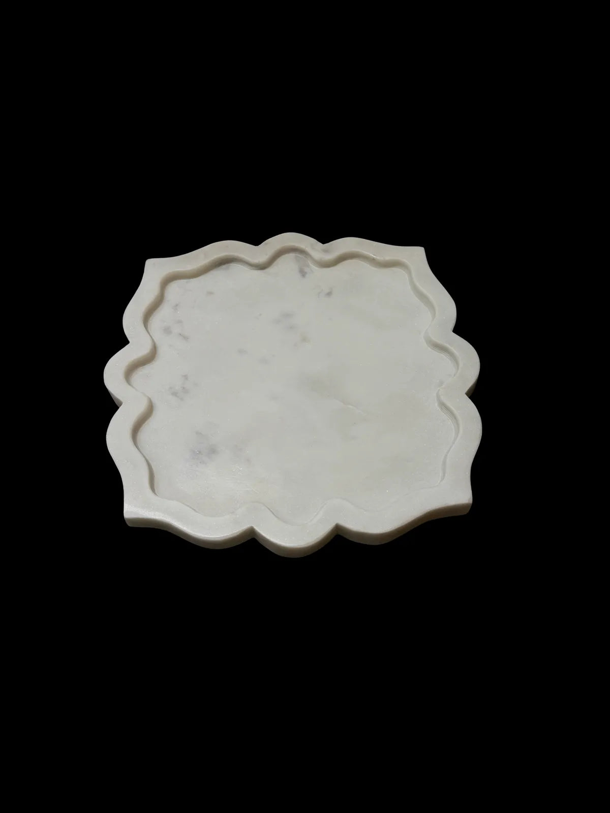 Handcrafted Banswara White Marble Square Scalloped Tray - Elegant Multipurpose Organizer For Vanity, Coffee Table And Luxury Home Styling