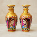 Handcrafted White Marble Vase Pair With Bani Thani Art | Traditional Rajasthani Hand-Painted Decorative Vase | Premium Indian Marble Home Decor