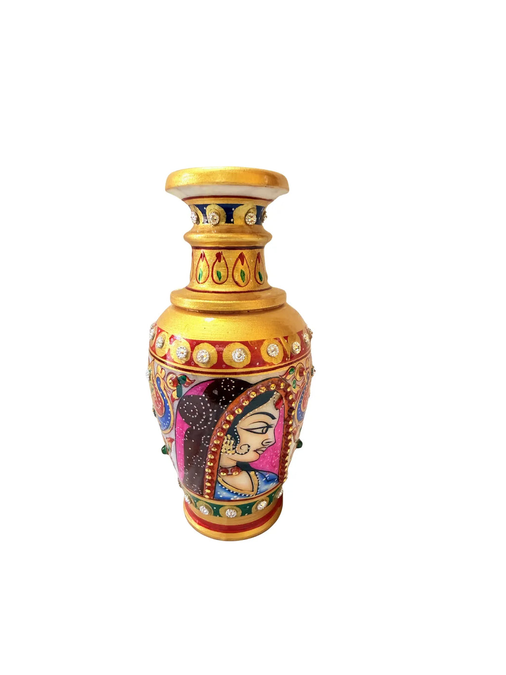 Handcrafted White Marble Vase Pair With Bani Thani Art | Traditional Rajasthani Hand-Painted Decorative Vase | Premium Indian Marble Home Decor