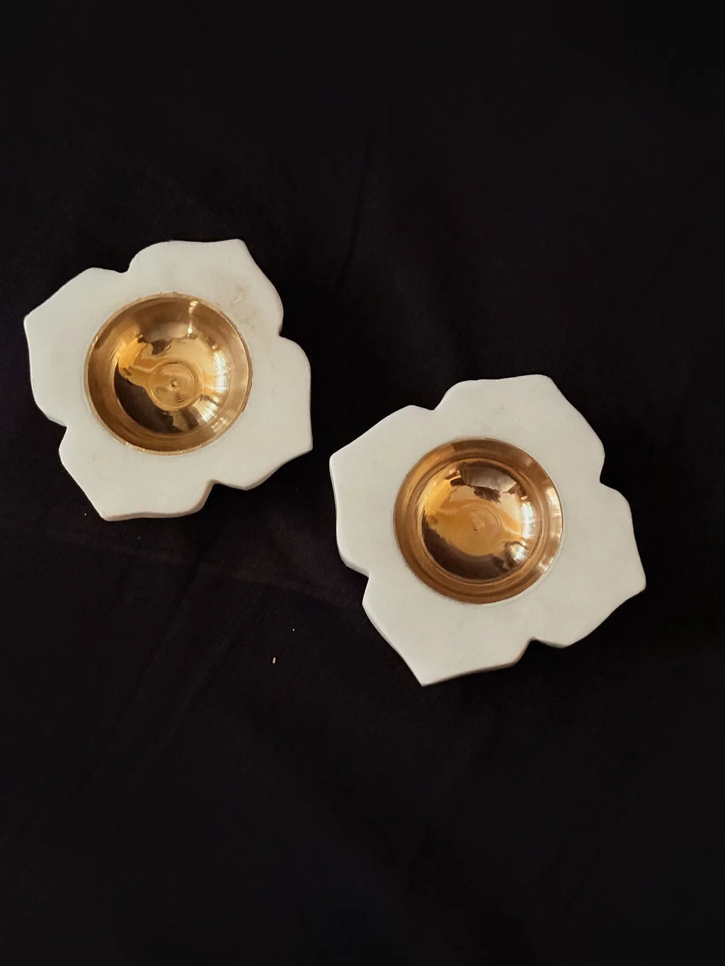 Premium Round Marble Diya Set With Brass Katori | Banswara White Marble Tea Light Holder | Elegant Festive And Home Decoration | Pack Of 2
