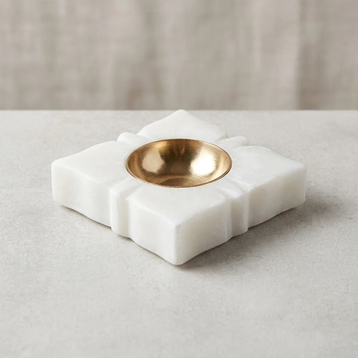 Tvishara Handcrafted Square Banswara White Marble Tea Light Candle Holder And Diya With Brass Katori | Modern Luxury Home Decor | Pack Of 2