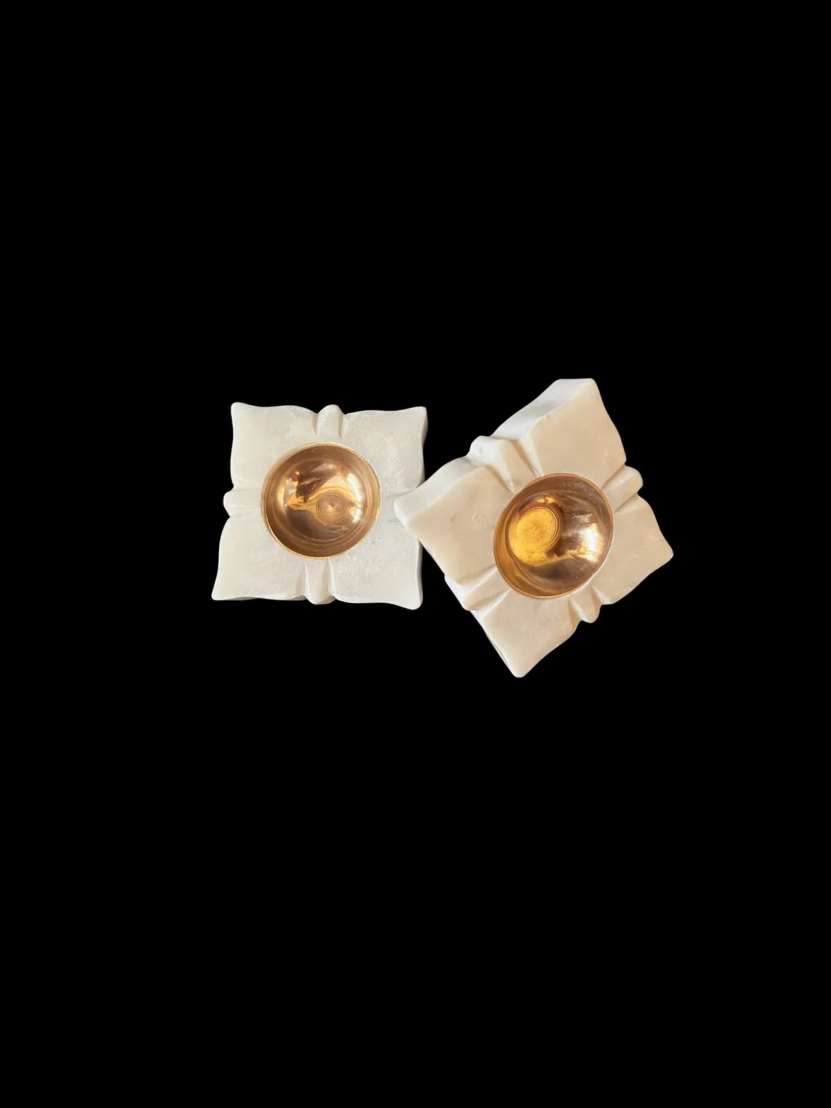 Tvishara Handcrafted Square Banswara White Marble Tea Light Candle Holder And Diya With Brass Katori | Modern Luxury Home Decor | Pack Of 2