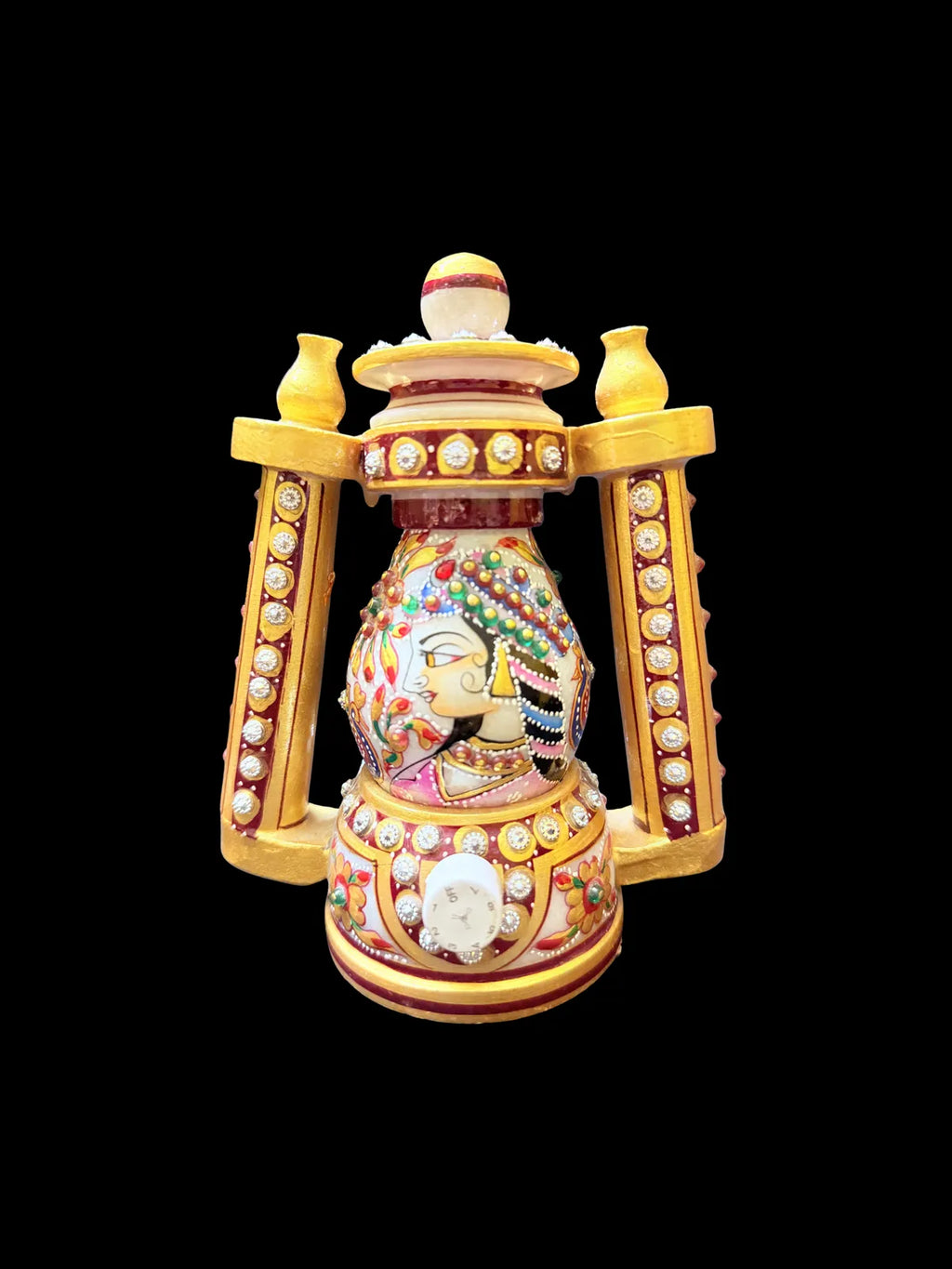 Indian White Marble Bani Thani Lamp With Traditional Rajasthani Painting | Handcrafted Decorative Led Night Light For Living Room, Bedroom And Home Decor