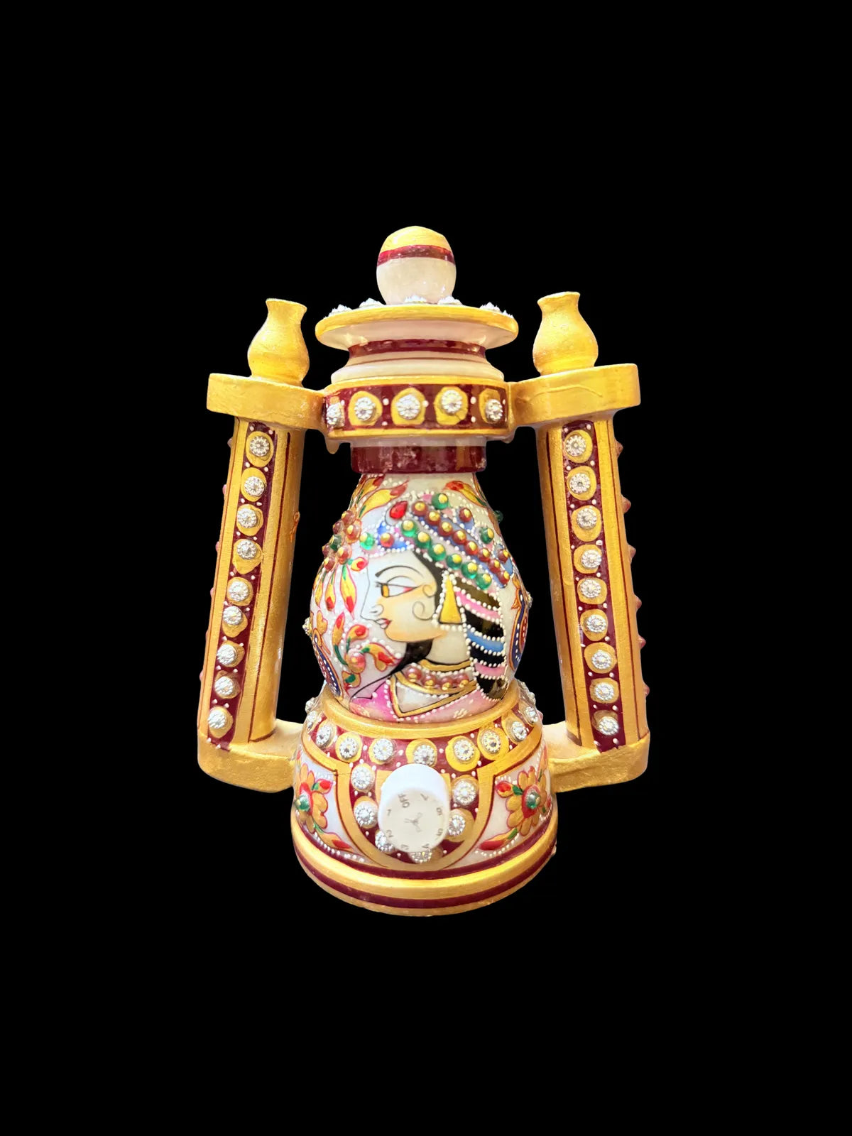 Indian White Marble Bani Thani Lamp With Traditional Rajasthani Painting | Handcrafted Decorative Led Night Light For Living Room, Bedroom And Home Decor