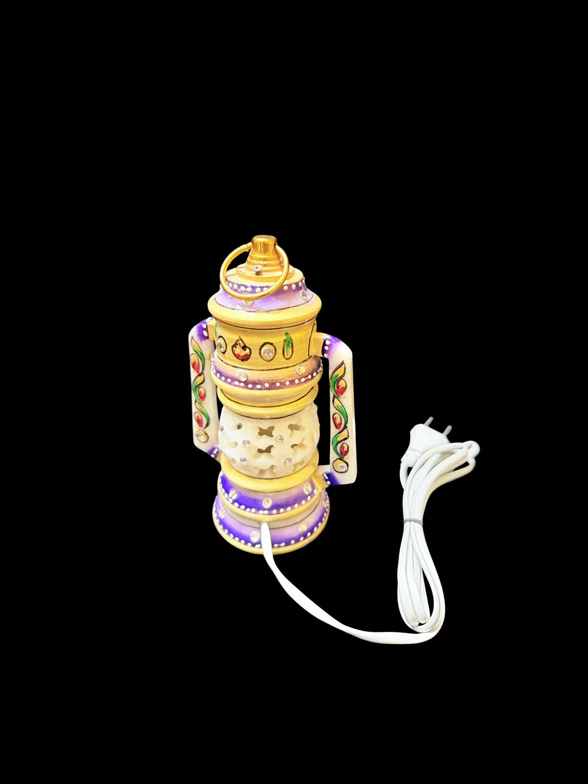 Luxury Makrana White Marble Vintage Lantern Lamp | Intricate Jali Carving With Hanging Option | Handmade Indian Marble Decorative Led Light