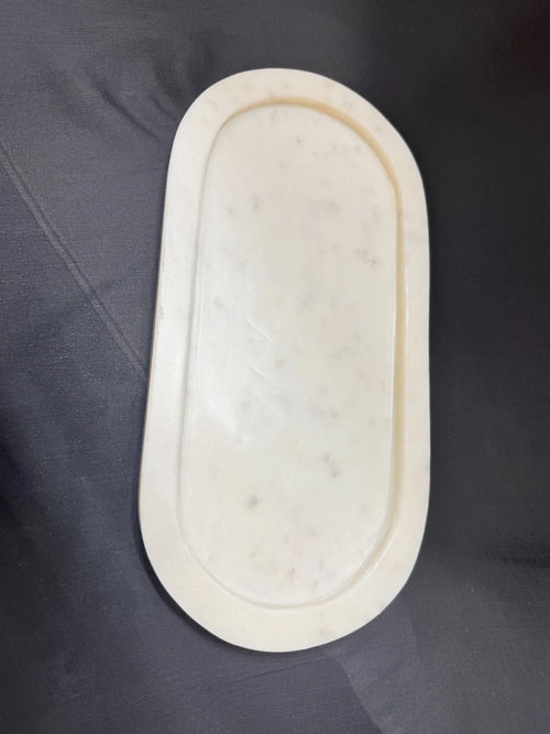 Handcrafted Banswara Marble Oval Tray - Elegant Multipurpose Organizer For Vanity, Bathroom, Coffee Table And Luxury Home Decor