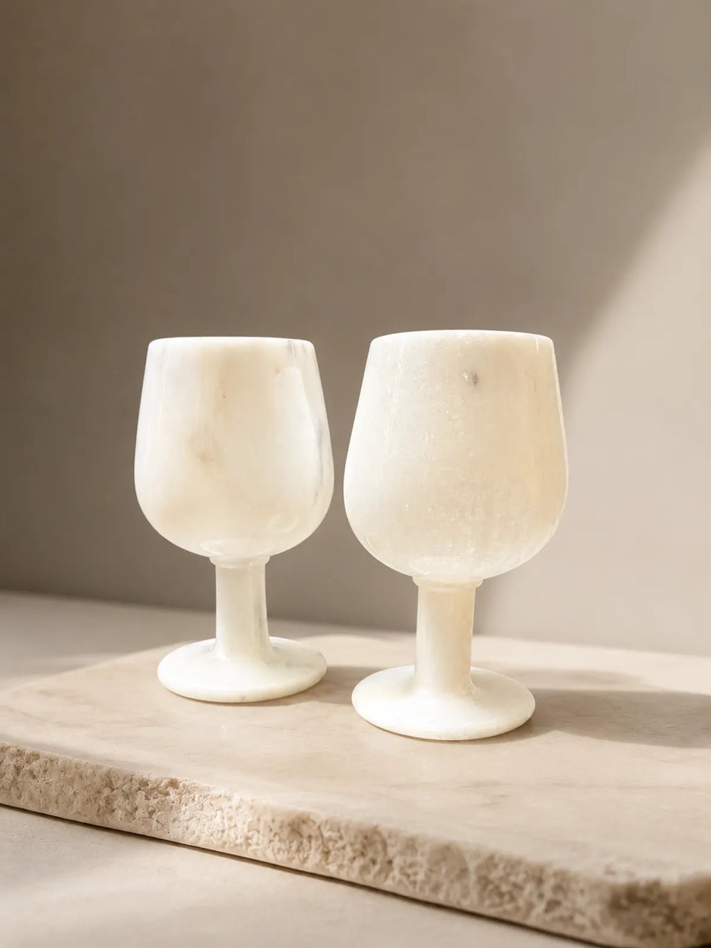 Handcrafted Makrana Marble Wine Goblets - Luxury White Marble Glass Set For Elegant Dining, Entertaining And Home Decor