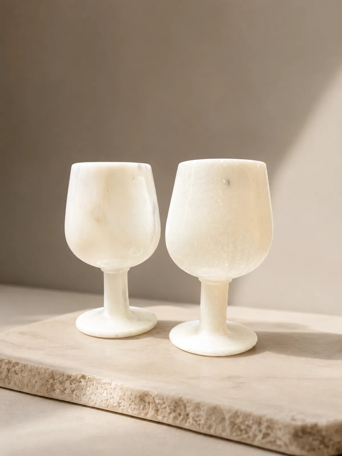 Handcrafted Makrana Marble Wine Goblets - Luxury White Marble Glass Set For Elegant Dining, Entertaining And Home Decor