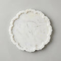 Handcrafted Banswara White Marble Round Scalloped Tray - Elegant Multipurpose Organizer For Vanity, Coffee Table And Luxury Home Styling