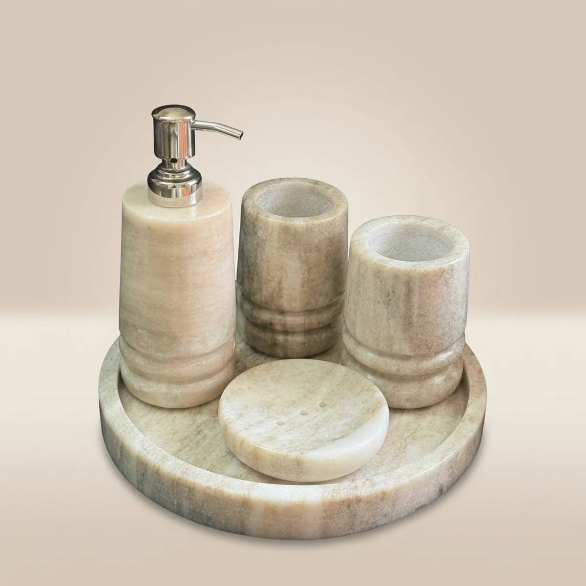Handcrafted Natural Marble Bathroom Accessories Set - Elegant 5-Piece Bath Collection For Modern Luxury Bathrooms