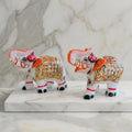 Handcrafted Indian White Marble Elephant Pair - Trunk Up Vastu Showpiece For Good Luck, Prosperity And Elegant Home Decor