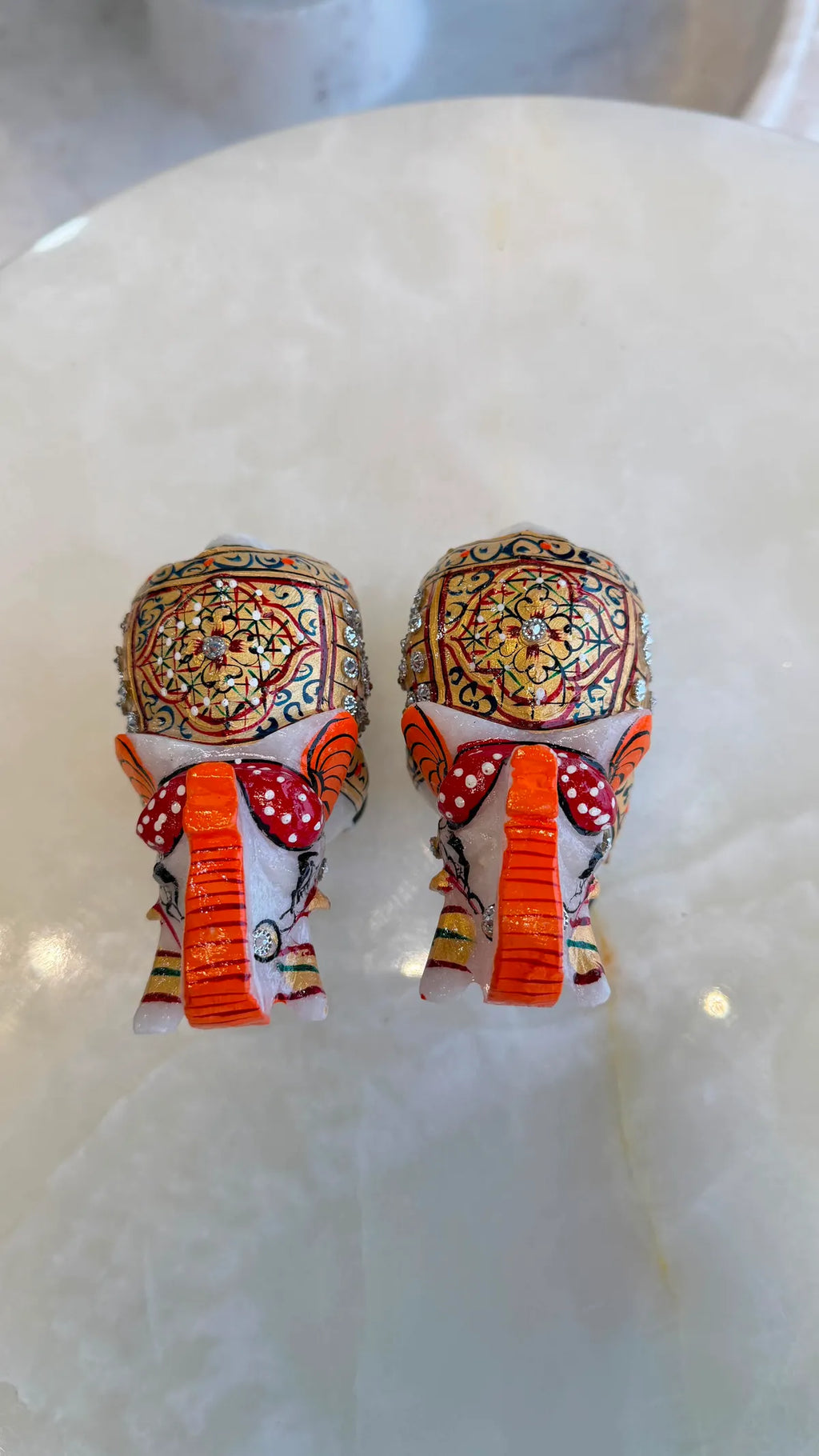 Handcrafted Indian White Marble Elephant Pair - Trunk Up Vastu Showpiece For Good Luck, Prosperity And Elegant Home Decor