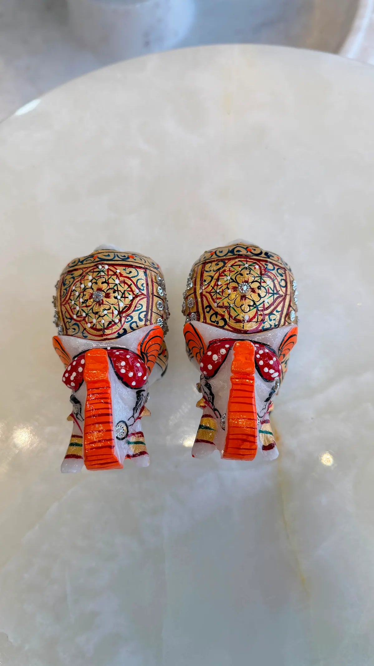 Handcrafted Indian White Marble Elephant Pair - Trunk Up Vastu Showpiece For Good Luck, Prosperity And Elegant Home Decor