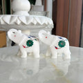 Italian White Marble Elephant Pair Trunk Up | Alabaster Stone Inlay Work Elephant Figurines | Vastu Elephant Showpiece For Home, Office, Temple And Gift