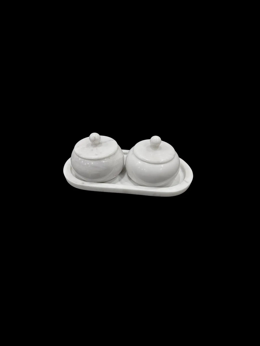 Banswara White Marble Oval Tray With 2 Bowls And Lids | Multipurpose Marble Serving Set | Dry Fruit Container, Mukhwas Box, Candy Jar And Home Decor Accent