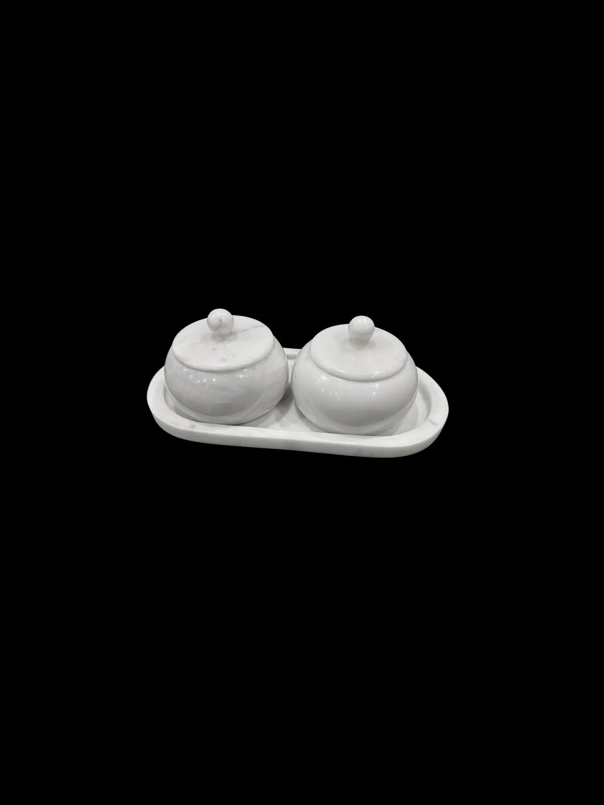 Banswara White Marble Oval Tray With 2 Bowls And Lids | Multipurpose Marble Serving Set | Dry Fruit Container, Mukhwas Box, Candy Jar And Home Decor Accent
