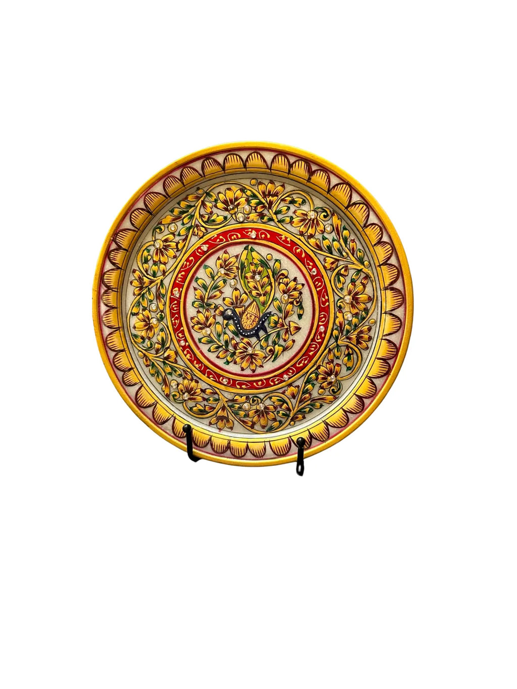 Indian White Marble Hand-Painted Decorative Plate | Traditional Rajasthani Art Wall Decor | Marble Gift Item, Decorative Tray And Luxury Home Accent