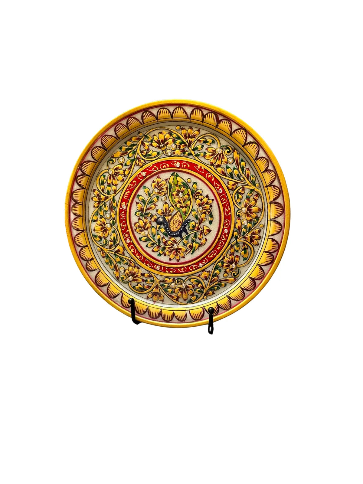 Indian White Marble Hand-Painted Decorative Plate | Traditional Rajasthani Art Wall Decor | Marble Gift Item, Decorative Tray And Luxury Home Accent