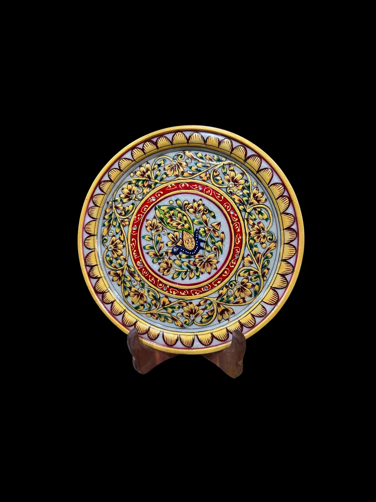 Indian White Marble Hand-Painted Decorative Plate | Traditional Rajasthani Art Wall Decor | Marble Gift Item, Decorative Tray And Luxury Home Accent