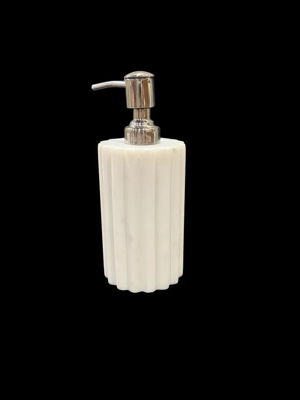 Luxury Banswara Marble Soap Dispenser | Handcrafted Fluted Bathroom Lotion Pump | Premium Indian Exotic Marble Soap And Hand Wash Dispenser For Bathroom Vanity