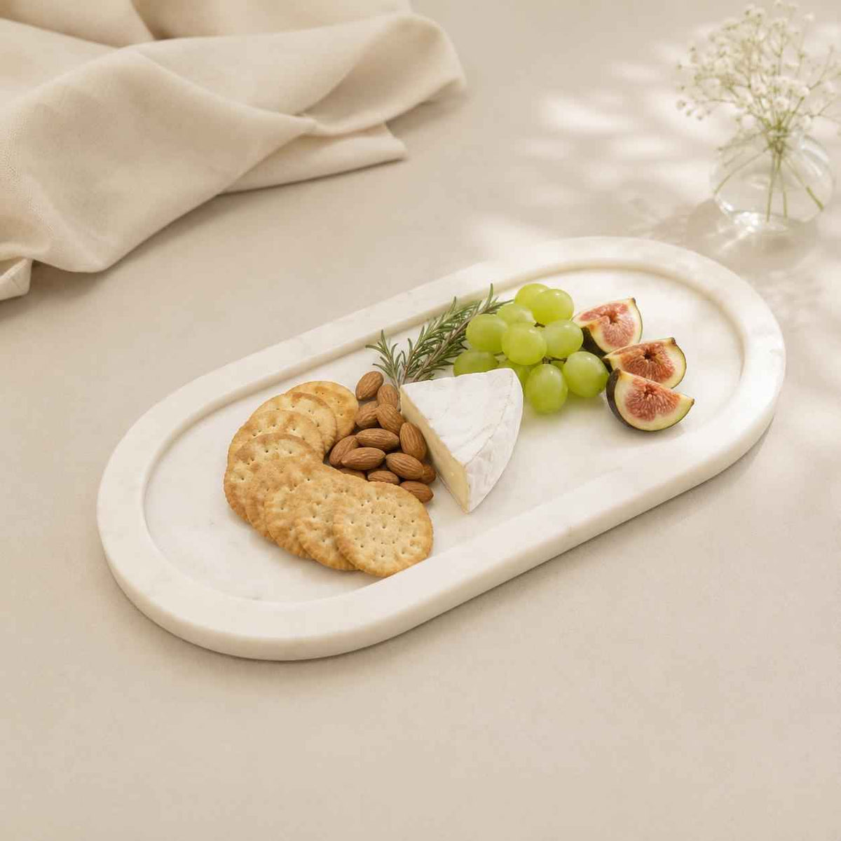 Banswara Marble Oval Tray | Vanity, Perfume & Coffee Table Organizer | Luxury Home Decor