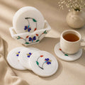 Marble Inlay Coaster Set with Stand | Handcrafted Pietra Dura Art | Luxury Table Decor