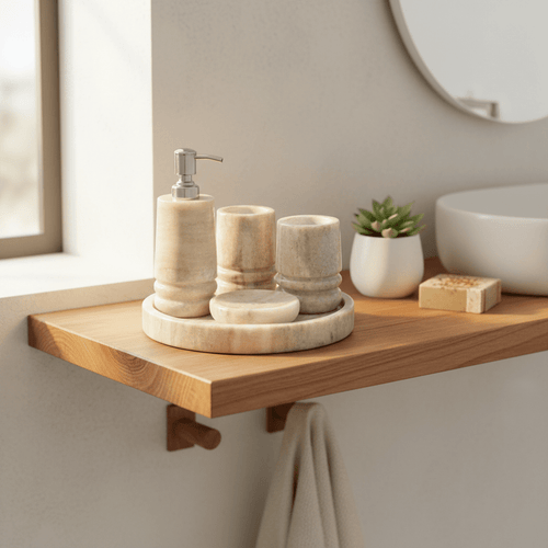 5-Piece Marble Bathroom Set | Soap Dispenser, Toothbrush Holder & Tray | Luxury Bath Decor - Tvishara Decor